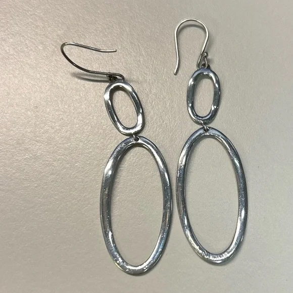 Ippolita sterling Silver hammered Double Oval hoop French wire Earrings vintage - Picture 10 of 16
